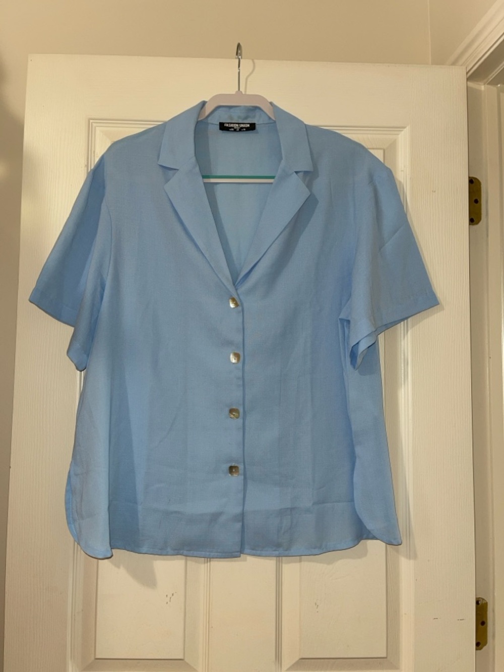 Fashion Union Light Blue Short Sleeve Button-Down Shirt
